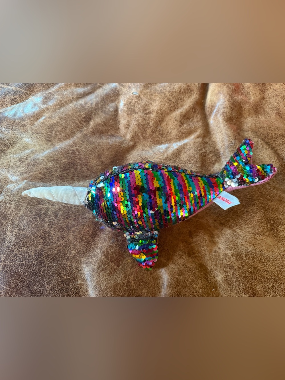 Sequin Rainbow Narwhal Faux Floral Accent - Multicolor Sparkle